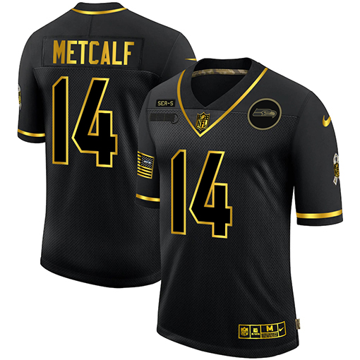 Men's Seattle Seahawks #14 D.K. Metcalf 2020 Black/Gold Salute To Service Limited Stitched Jersey